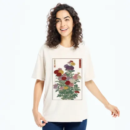 Tokyo-Tiger Traditional Bloom Print Washed T-Shirt