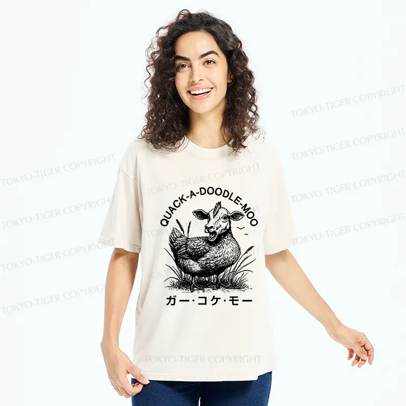 Tokyo-Tiger Duck Cow Funny Washed T-Shirt