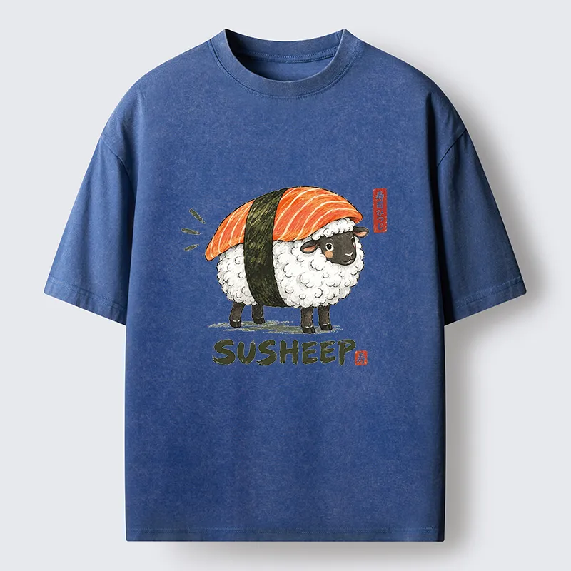 Tokyo-Tiger Cute Sushi Sheep Washed T-Shirt