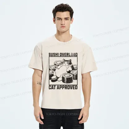Tokyo-Tiger Fat Cat And Sushi Washed T-Shirt