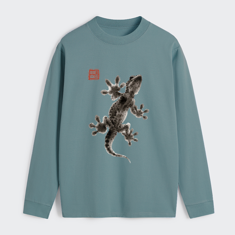 Tokyo-Tiger Minimal Asian Ink Brush Gecko Vibe Classic Long Sleeve T-Shirt