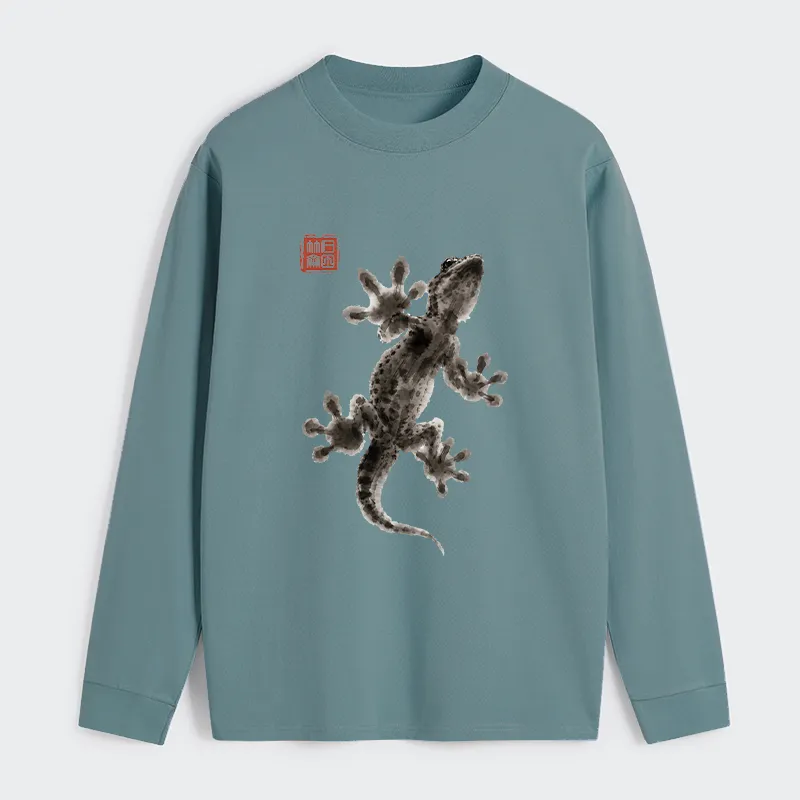 Tokyo-Tiger Minimal Asian Ink Brush Gecko Vibe Classic Long Sleeve T-Shirt