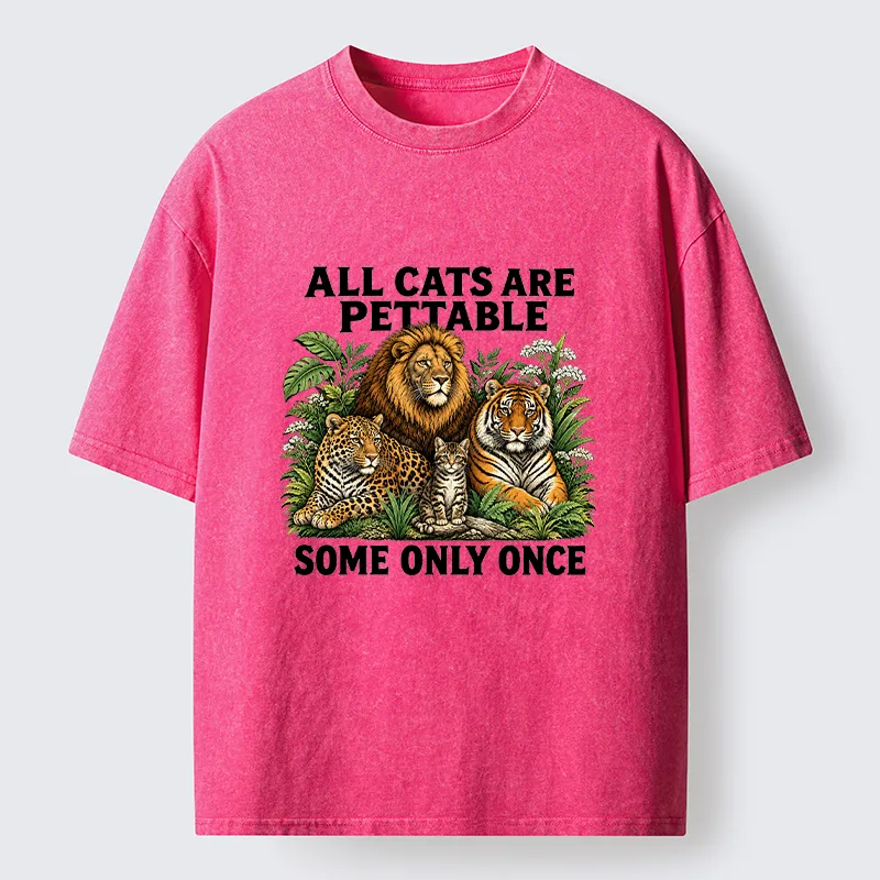 Tokyo-Tiger Funny Wild Cat Family Scene Washed T-Shirt