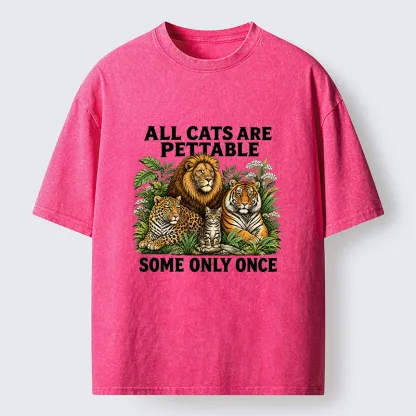 Tokyo-Tiger Funny Wild Cat Family Scene Washed T-Shirt