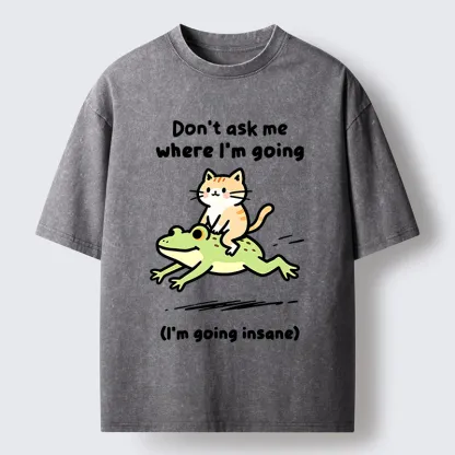 Tokyo‑Tiger Cat Riding Frog Meme Washed T-Shirt