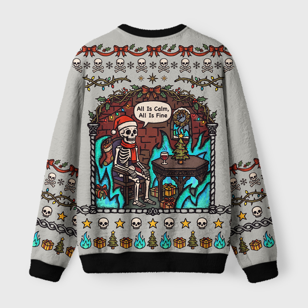 Tokyo-Tiger All Is Fun Skeleton Fuzzy Christmas Ugly Sweatshirt