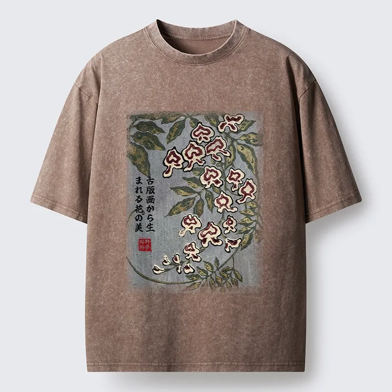 Tokyo‑Tiger Retro Vine Blossom Washed T‑Shirt