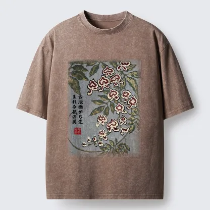 Tokyo‑Tiger Retro Vine Blossom Washed T‑Shirt