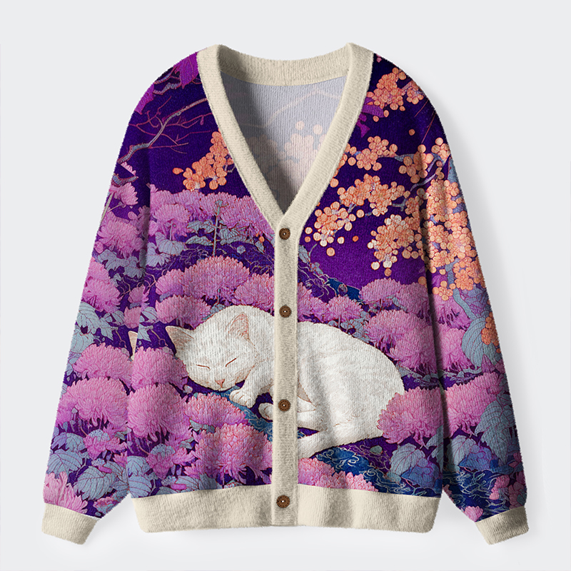 Tokyo-Tiger Slumbering In A Blooming Sea Ugly Cardigan Sweater