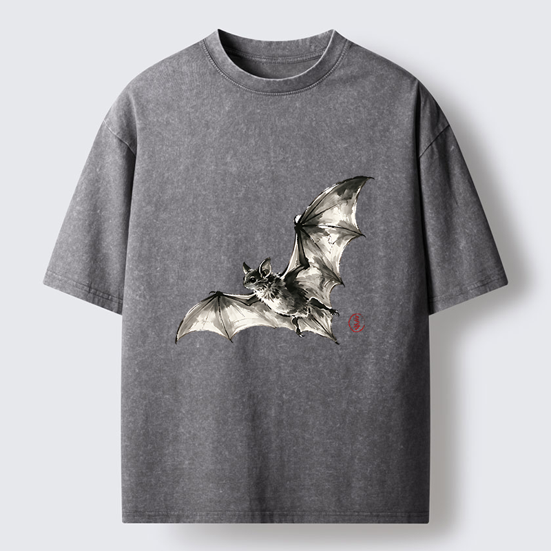 Tokyo‑Tiger Ink Style Bat Washed T‑Shirt