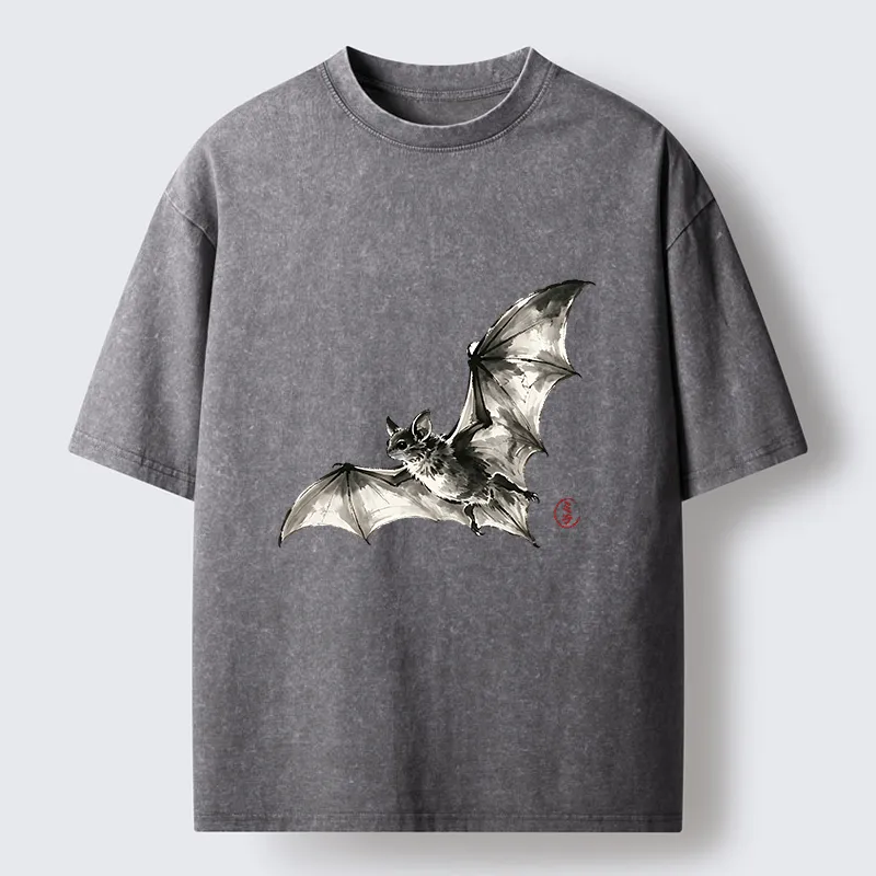 Tokyo‑Tiger Ink Style Bat Washed T‑Shirt