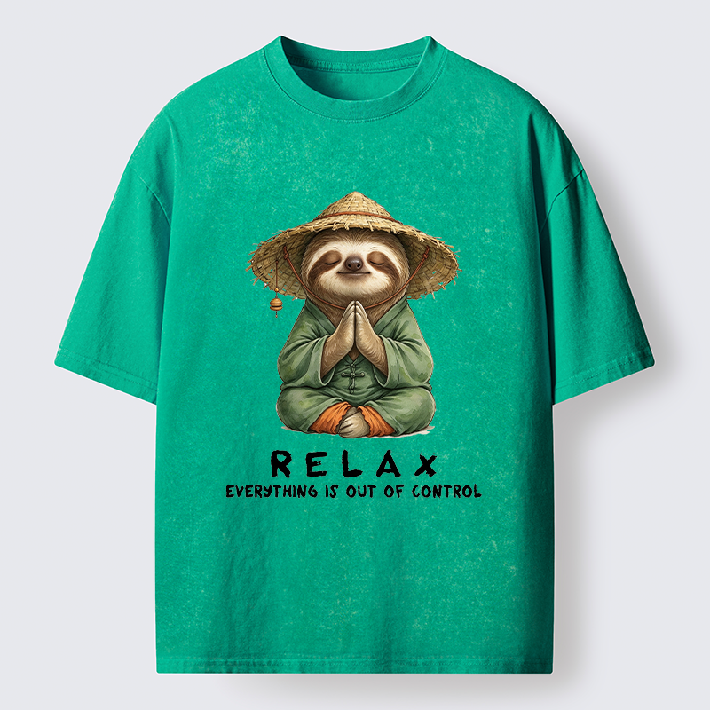 Tokyo-Tiger Zen Relax Sloth Graphic Washed T-Shirt