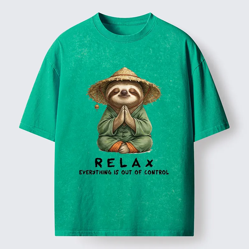 Tokyo-Tiger Zen Relax Sloth Graphic Washed T-Shirt