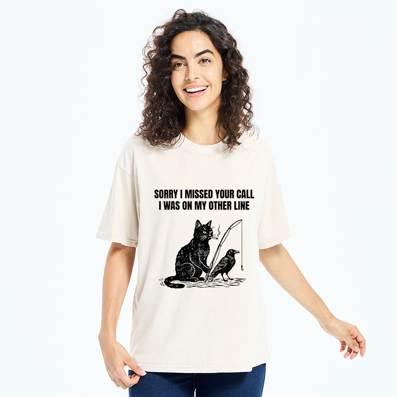 Tokyo-Tiger Funny Cat Fishing With Crow Meme Washed T-Shirt