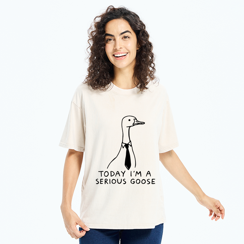 Tokyo-Tiger Serious Goose Funny Washed T-Shirt