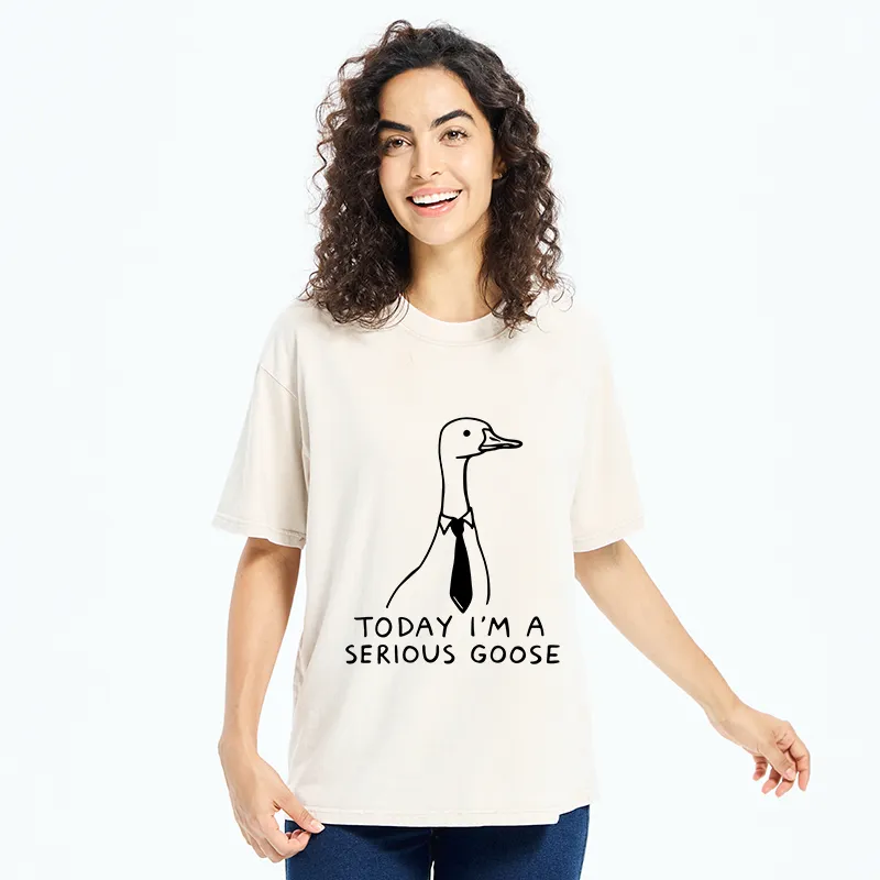 Tokyo-Tiger Serious Goose Funny Washed T-Shirt