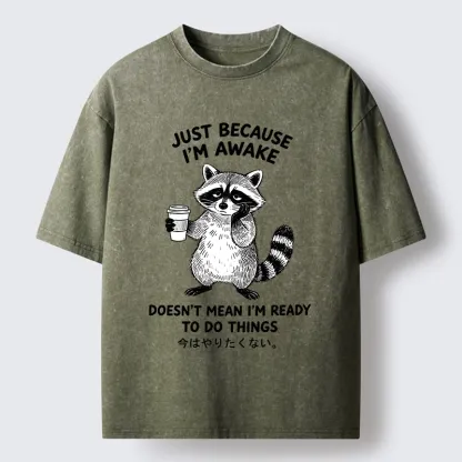 Tokyo-Tiger Tired Raccoon Coffee Washed T-Shirt