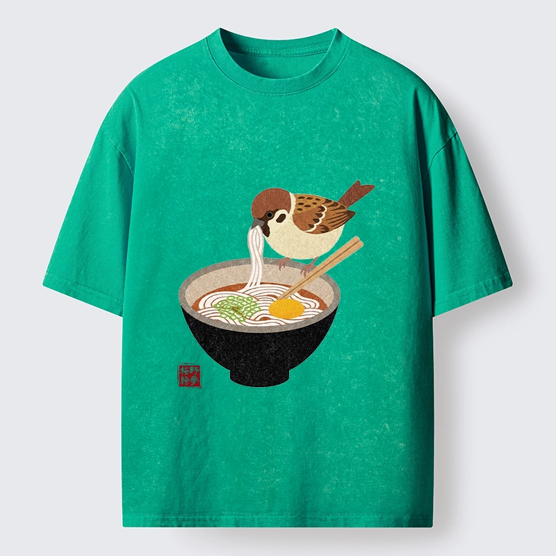 Tokyo‑Tiger Funny Bird Ramen Meme Washed T‑Shirt