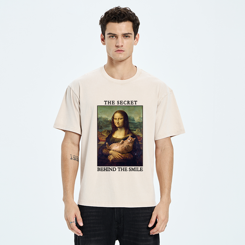 Tokyo‑Tiger Mona Lisa Cat Meme Washed T‑Shirt