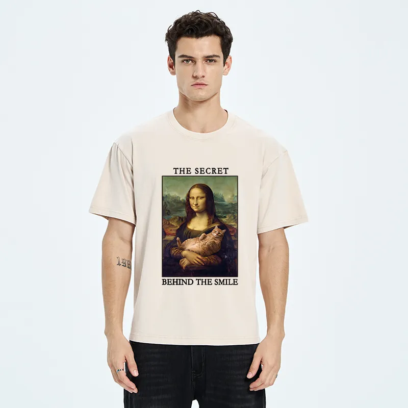 Tokyo‑Tiger Mona Lisa Cat Meme Washed T‑Shirt
