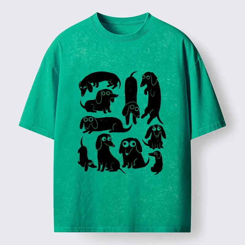 Tokyo-Tiger Cute Dachshund Crew Washed T-Shirt