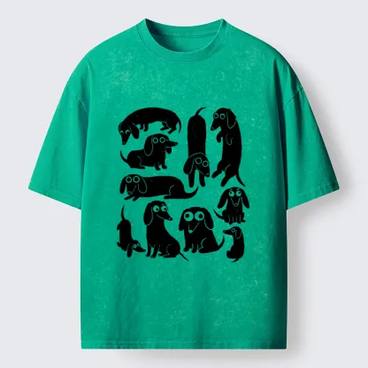 Tokyo-Tiger Cute Dachshund Crew Washed T-Shirt