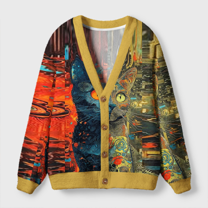 Tokyo-Tiger The Rise Of The Mechanical Cat Ugly Cardigan Sweater