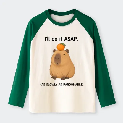 Tokyo-Tiger Slow Task Capybara Meme Raglan Long Sleeve T-shirt