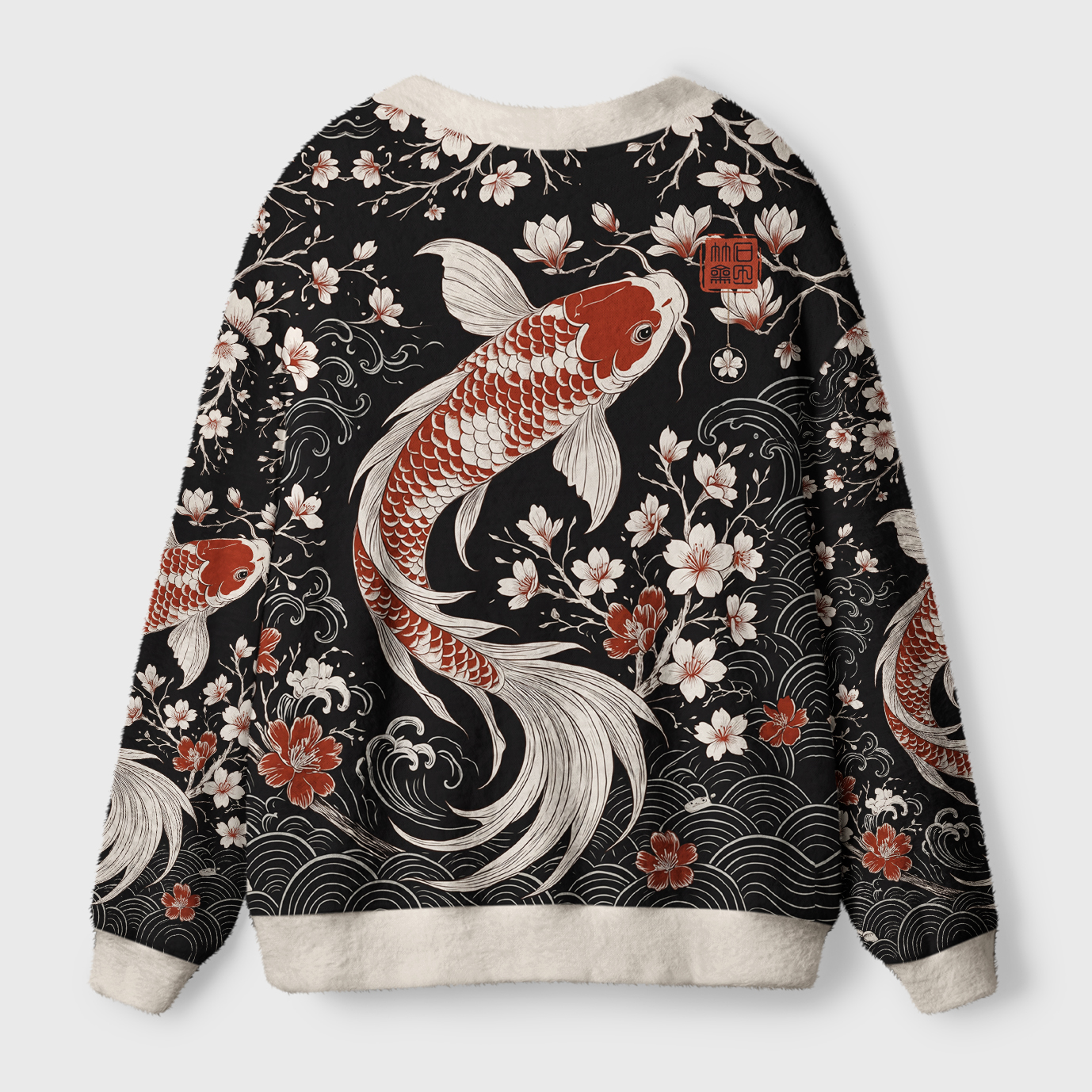 Tokyo-Tiger Vintage Sakura And Koi Ugly Cardigan Sweater