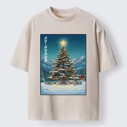Tokyo-Tiger Snow Mountain Christmas Tree Vibe Washed T-Shirt