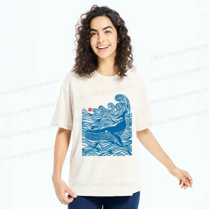 Tokyo-Tiger Woodcut Whale Washed T-Shirt