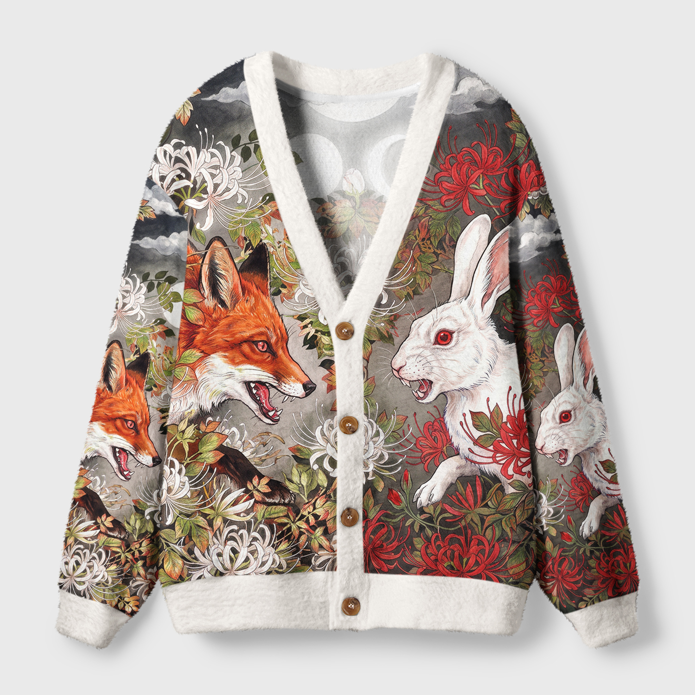 Tokyo-Tiger Fox And Rabbit Reckoning Ugly Cardigan Sweater Sale