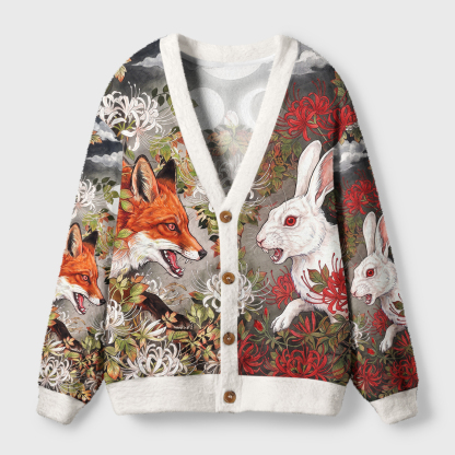 Tokyo-Tiger Fox And Rabbit Reckoning Ugly Cardigan Sweater