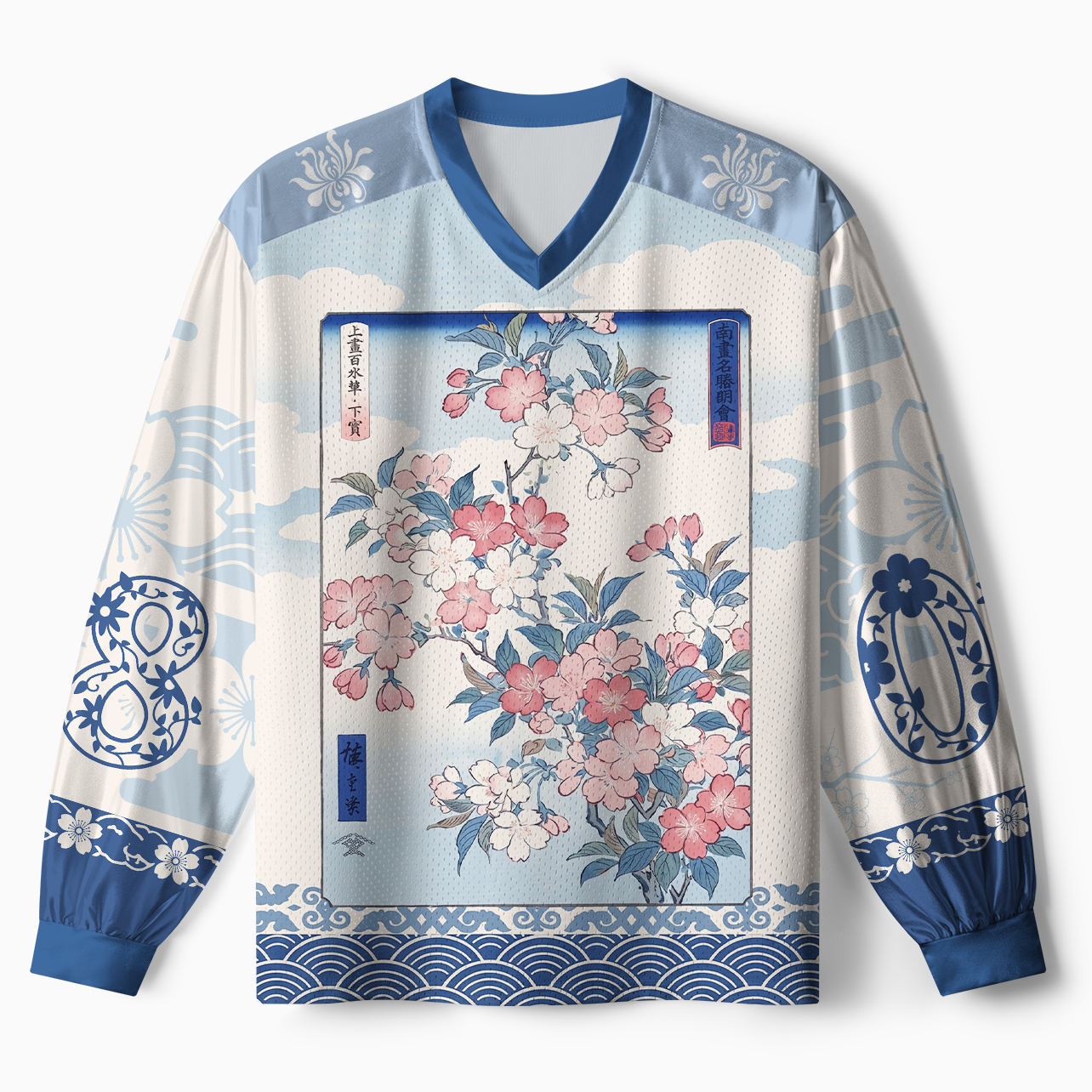 Tokyo-Tiger Japanese Sakura Floral Paneled Long Sleeve Jersey