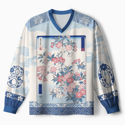 Tokyo-Tiger Japanese Sakura Floral Paneled Long Sleeve Jersey