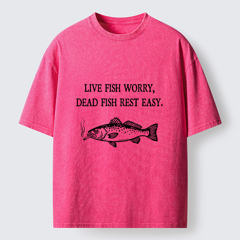 Tokyo-Tiger Live Fish Worry Dead Fish Rest Washed T-Shirt