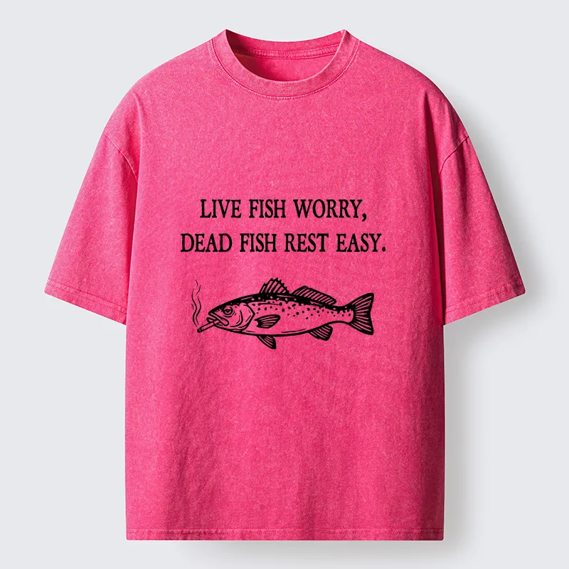 Tokyo-Tiger Live Fish Worry Dead Fish Rest Washed T-Shirt