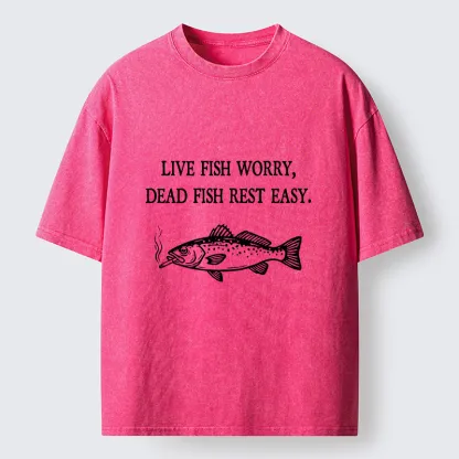 Tokyo-Tiger Live Fish Worry Dead Fish Rest Washed T-Shirt