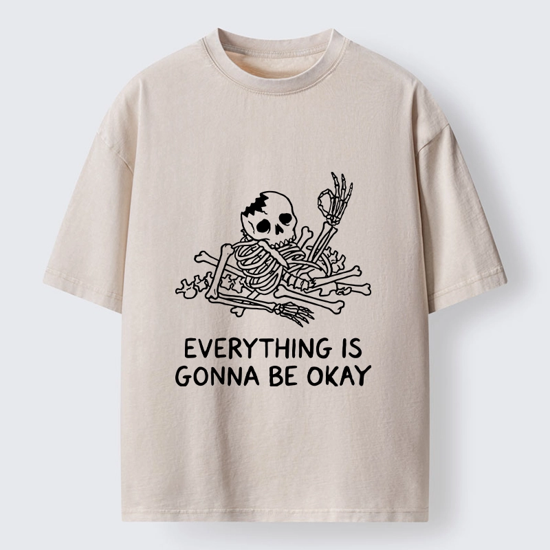 Tokyo‑Tiger Funny Skeleton Vibe Washed T‑Shirt
