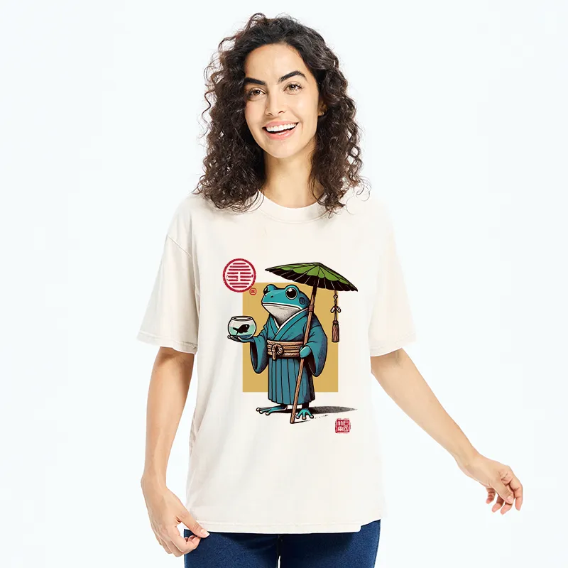 Tokyo-Tiger Green Frog Samurai Washed T-Shirt