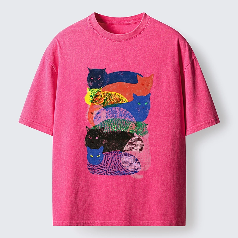 Tokyo‑Tiger Retro Cat Art Washed T‑Shirt
