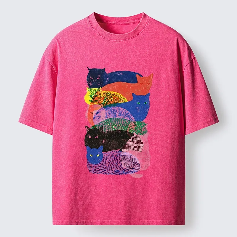 Tokyo‑Tiger Retro Cat Art Washed T‑Shirt