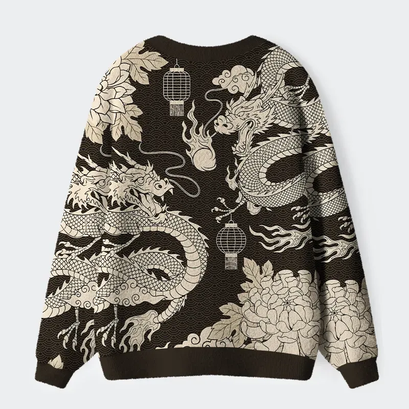 Tokyo-Tiger Two Dragons Playing With A Pearl Ugly Cardigan Sweater
