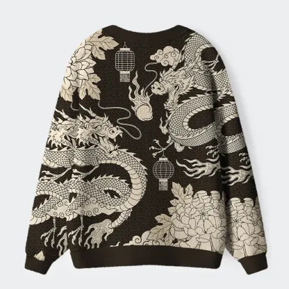 Tokyo-Tiger Two Dragons Playing With A Pearl Ugly Cardigan Sweater