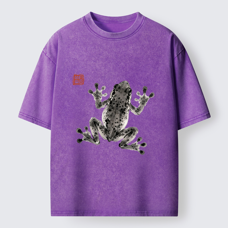 Tokyo-Tiger Ink Frog Painting Washed T-Shirt
