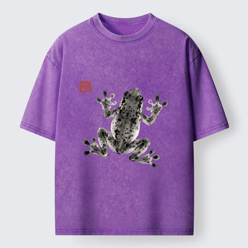 Tokyo-Tiger Ink Frog Painting Washed T-Shirt