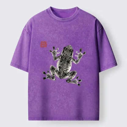 Tokyo-Tiger Ink Frog Painting Washed T-Shirt