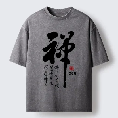 Tokyo-Tiger Oriental Ink Zen Art Washed T-Shirt