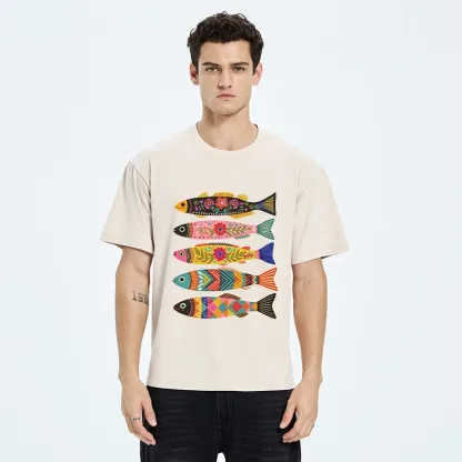 Tokyo-Tiger Colorful Patterned Fish Washed T-Shirt