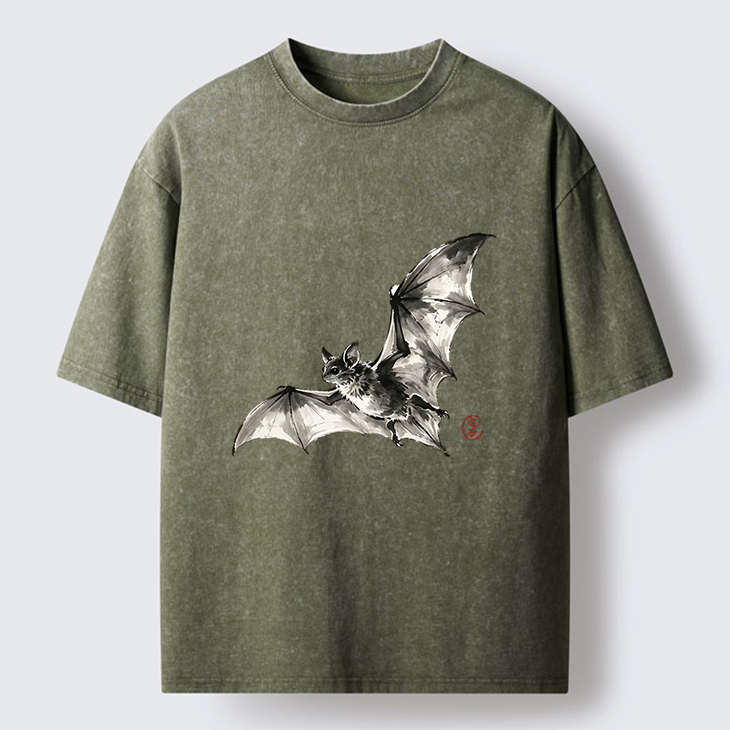 Tokyo‑Tiger Ink Style Bat Washed T‑Shirt